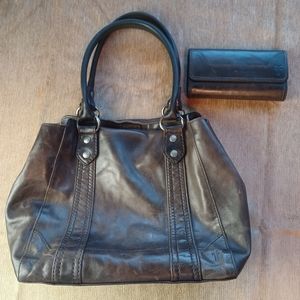 Frye Melissa Brown Shoulder Bag & Trifold Wallet